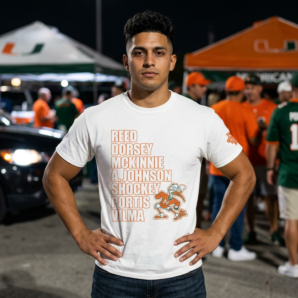 The Greatest Team: A 2001 Miami Hurricanes Legacy Tribute Tee. Featuring prominent players, this shirt is designed by The Orange Bowl Kid and is perfect for a Hurricanes tailgate party.