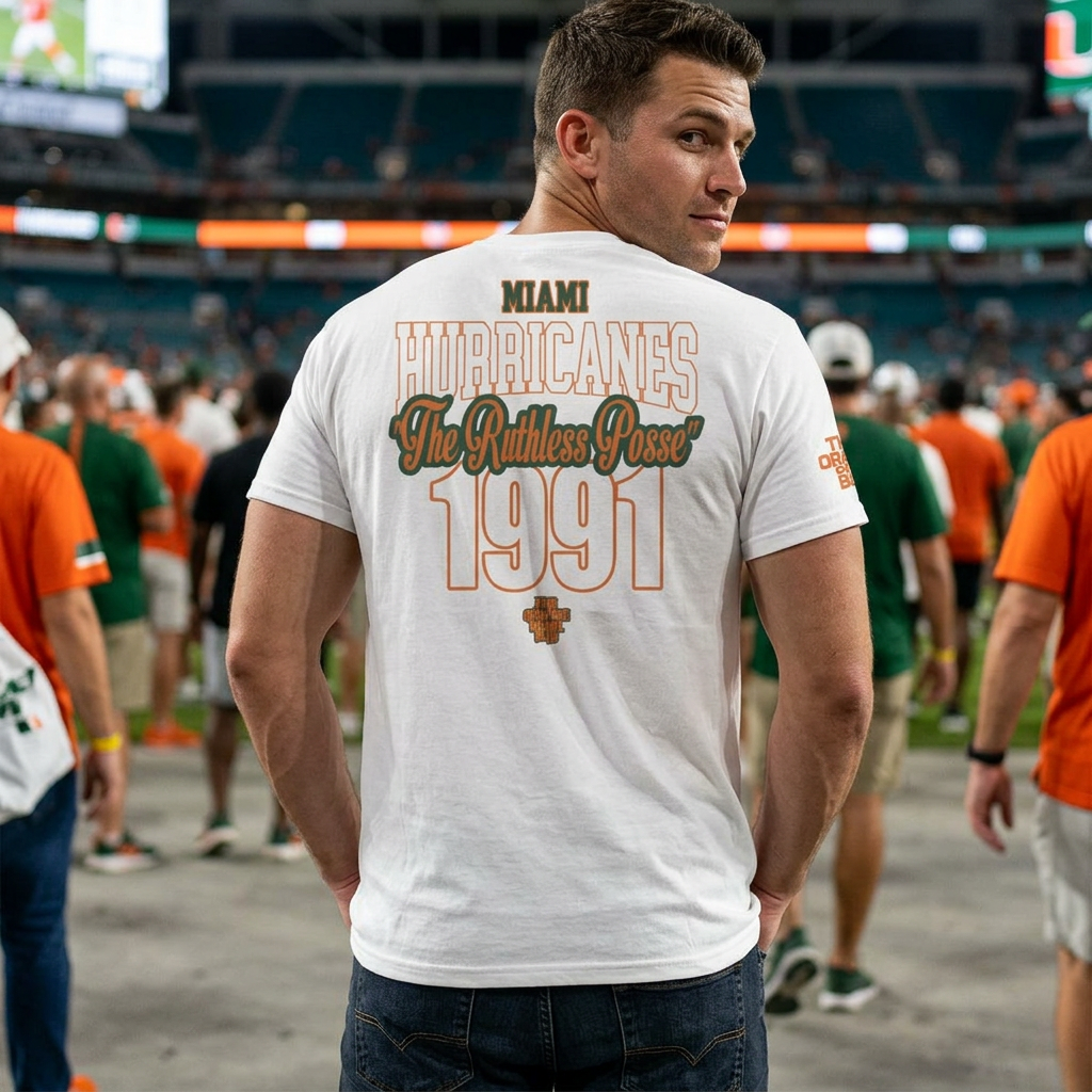 Step into the stadium with this premium tribute tee. Celebrate the swagger and legacy of "The Ruthless Posse" This design honors the heavy hitters who defined a generation of greatness, featuring the iconic names that made the Orange Bowl the toughest 