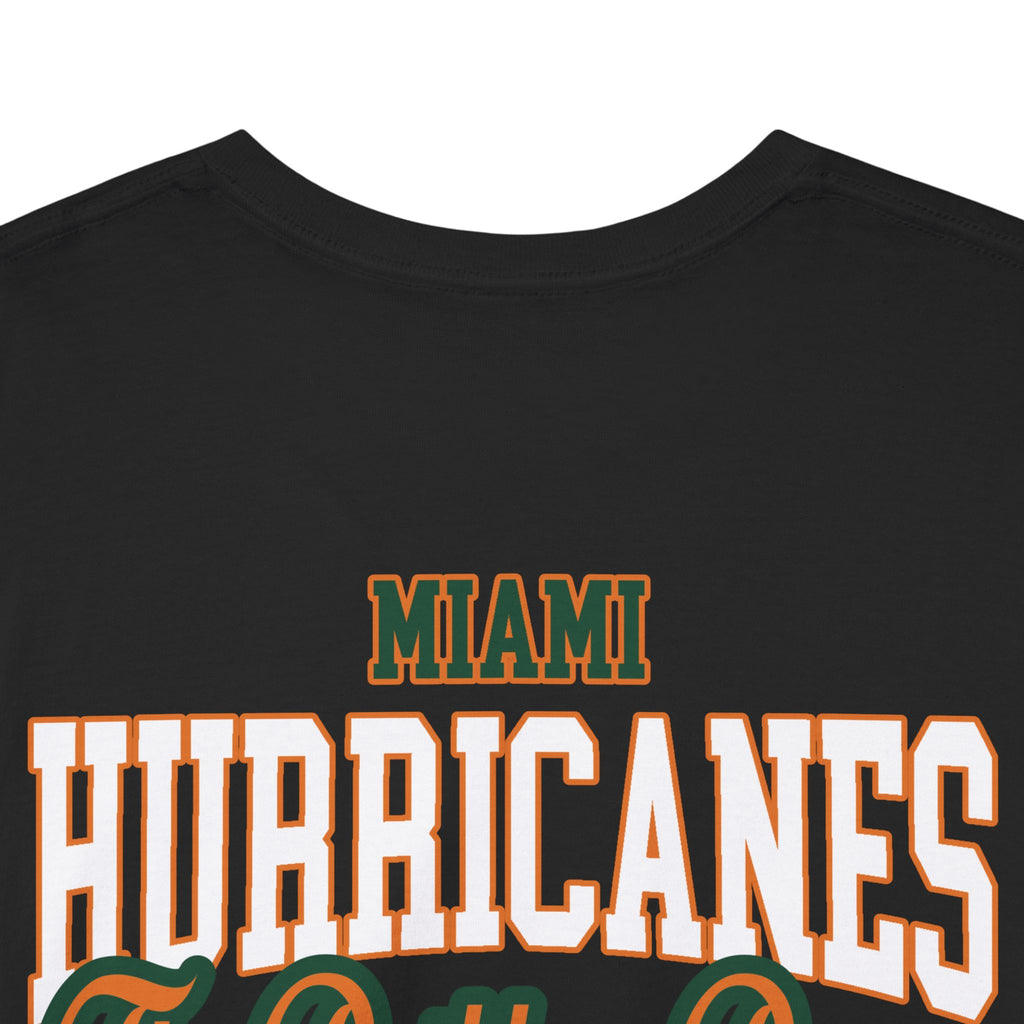 Miami Hurricanes Legends "Era of Dominance" Tribute Tee ruthless Posse 1991 champs by the orange bowl kid. Back close up view collar
