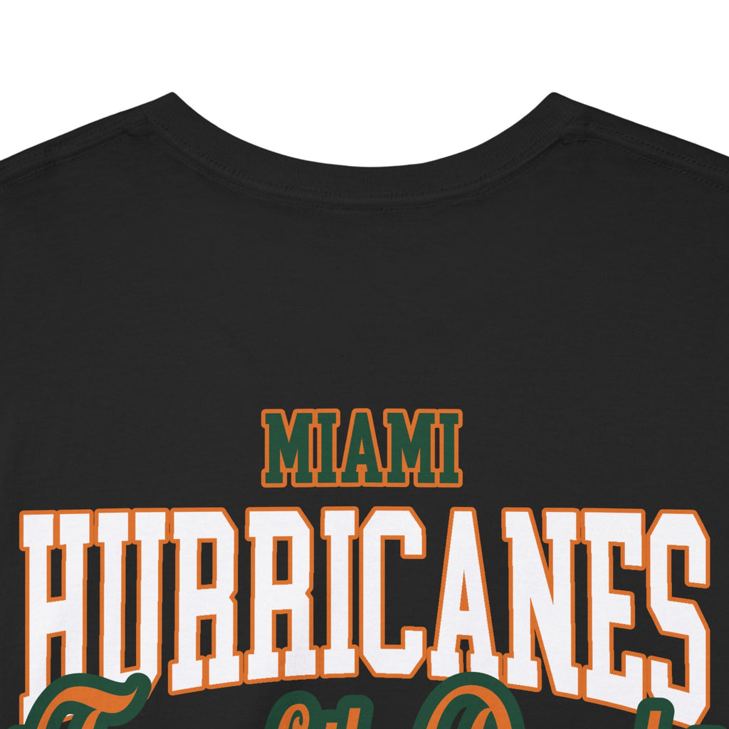 Black shirt with 'Miami Hurricanes' text on a white background